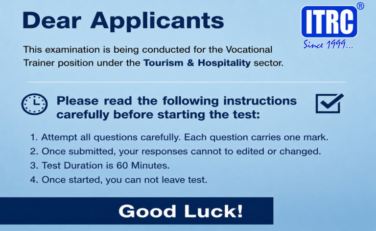 ITRC VT Test Examination (Tourism & Hospitality-2026)